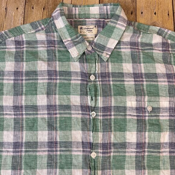 Weatherproof Vintage Washable Linen Shirt XXL 2XL Green Plaid - Picture 1 of 8